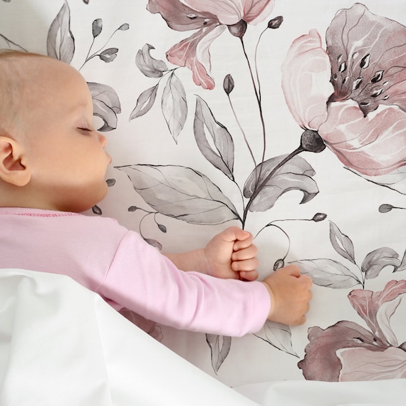 Blush Pink Floral Crib Sheet Pink Gray Crib Sheet Girls Baby Bedding Set Blush Pink Floral Sheets Girl Crib Bedding Vintage Floral Nursery Etsy UK