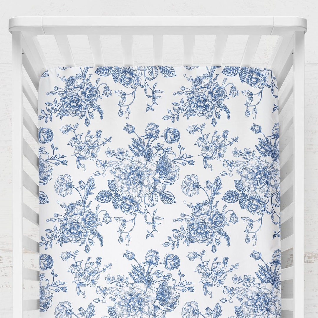Floral Crib Sheet Light Blue Floral Baby Bedding Set Preppy Nursery