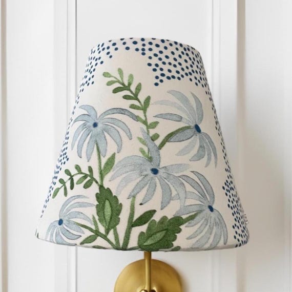 Blue Floral Lampshade: Hand-Painted Watercolor Design, Chandelier Sconce Shade