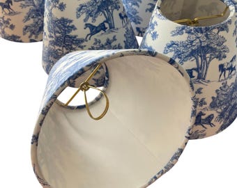 Blue Toile Lampshade with Horse Pattern, Equestrian Decor Sconce Shade, Clip-On Chandelier Lamp Shade Traditional Blue and White Home Accent