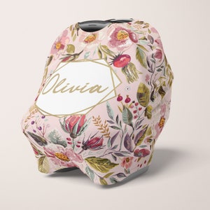 Baby Car Seat Cover Personalized Car Seat Canopy Girl Blush Pink Floral Car Seat Cover Girl Baby Name Car Seat Cover Personalized Carseat