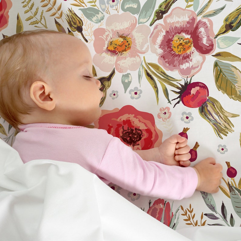 Floral Nursery Bedding Set Navy Floral Crib Sheet Pink Floral Etsy