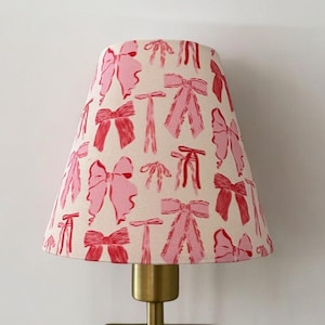 Pink Bow Sconce Lampshade Bow Lamp Shade Clip On Pink and White Shades for Chandelier |  Grandmillenial Traditional Home Decor | Made in USA