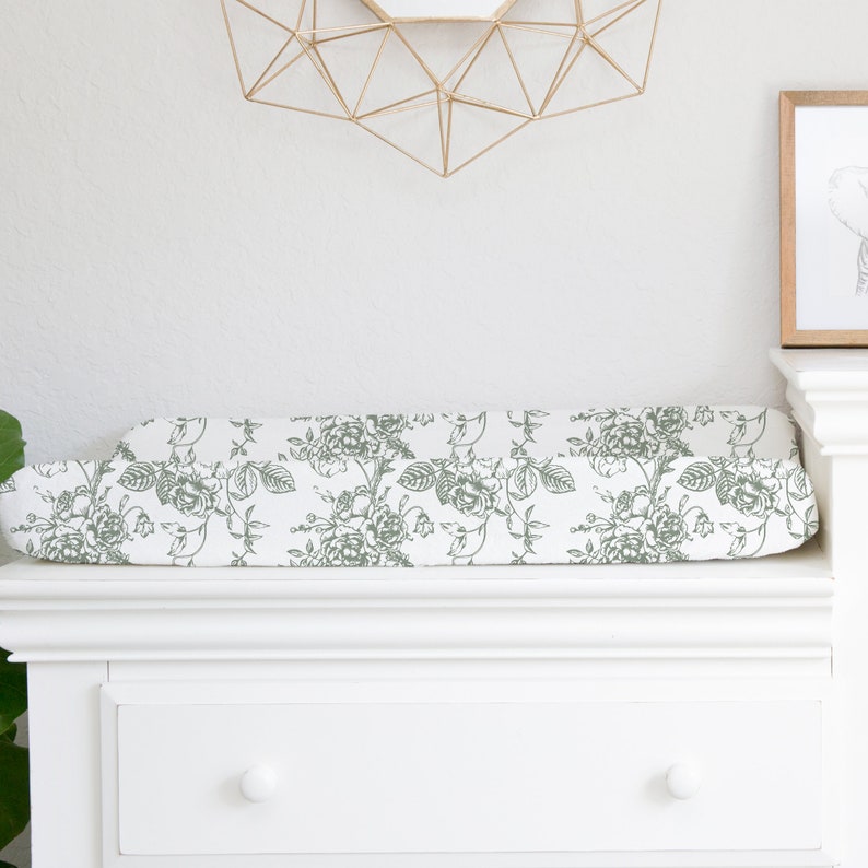 Sage Green Toile Crib Sheet Green Floral Crib Sheet Girls Baby Etsy