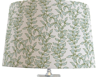 Blue Green Lampshade Floral Drum Shade for Table Lamp | Light Blue and Green Traditional Home Decor Botanical Leaf Empire Shades Made in USA