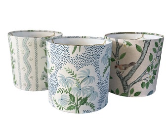 Blue and White Floral Lampshade Green Leaves Blue Drum Shade Custom Lampshade Traditional Home Decor | Made in USA