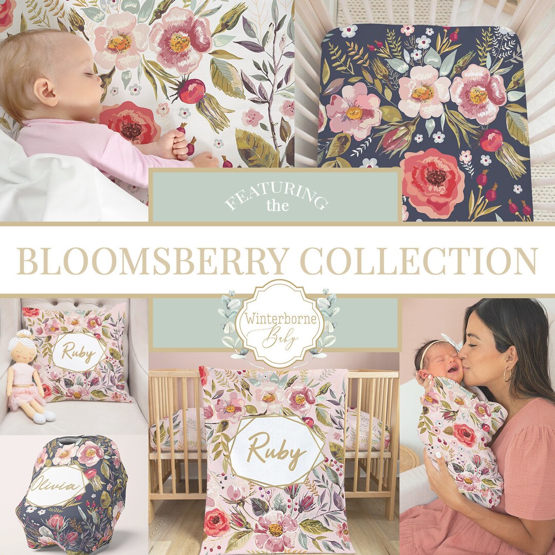 Floral Nursery Bedding Set Navy Floral Crib Sheet Pink Floral Swaddle Flowers Crib Sheet Girls