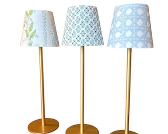 LED Lamp Shade, Cordless Light Lampshade Slipcover Blue and Green Fabric Outdoor Summer Fall Entertaining Traditional Home Decor Made in USA