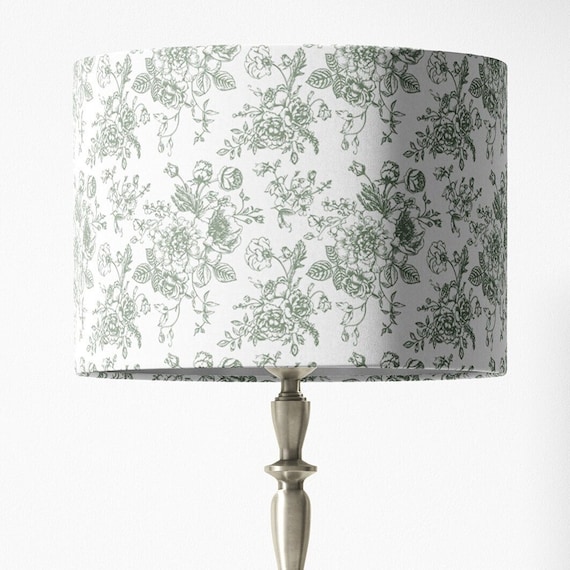 Green Toile Lampshade Custom Made Sage Green Floral Lamp Shade with Premium Toile Fabric Toile de Jouy Drum Shade Traditional Decor Nursery