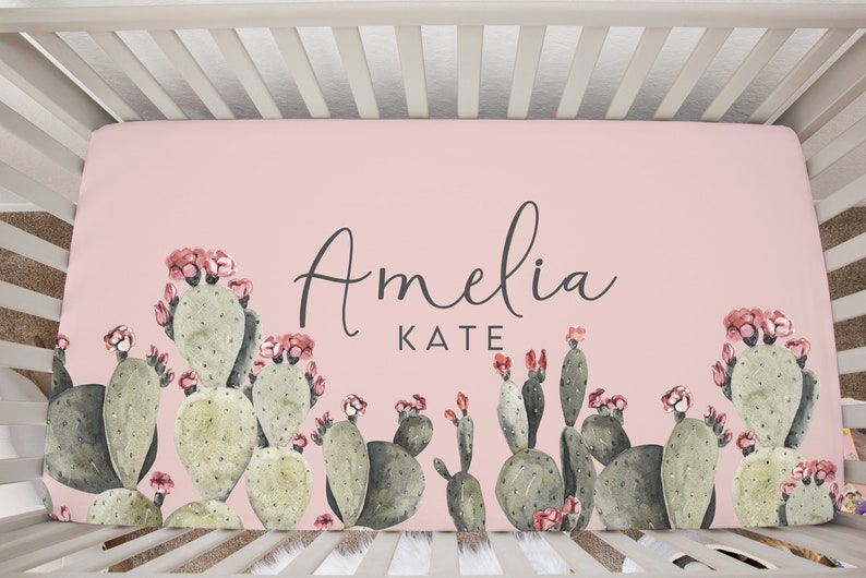 Cactus Crib Sheet Personalized Baby Bedding Set Crib Sheet Etsy