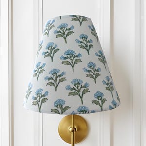Blue and Green Sconce Shade Floral Lampshade Blue Lamp Shades for Chandelier Block Printed Florals |  Grandmillenial Traditional Home Decor