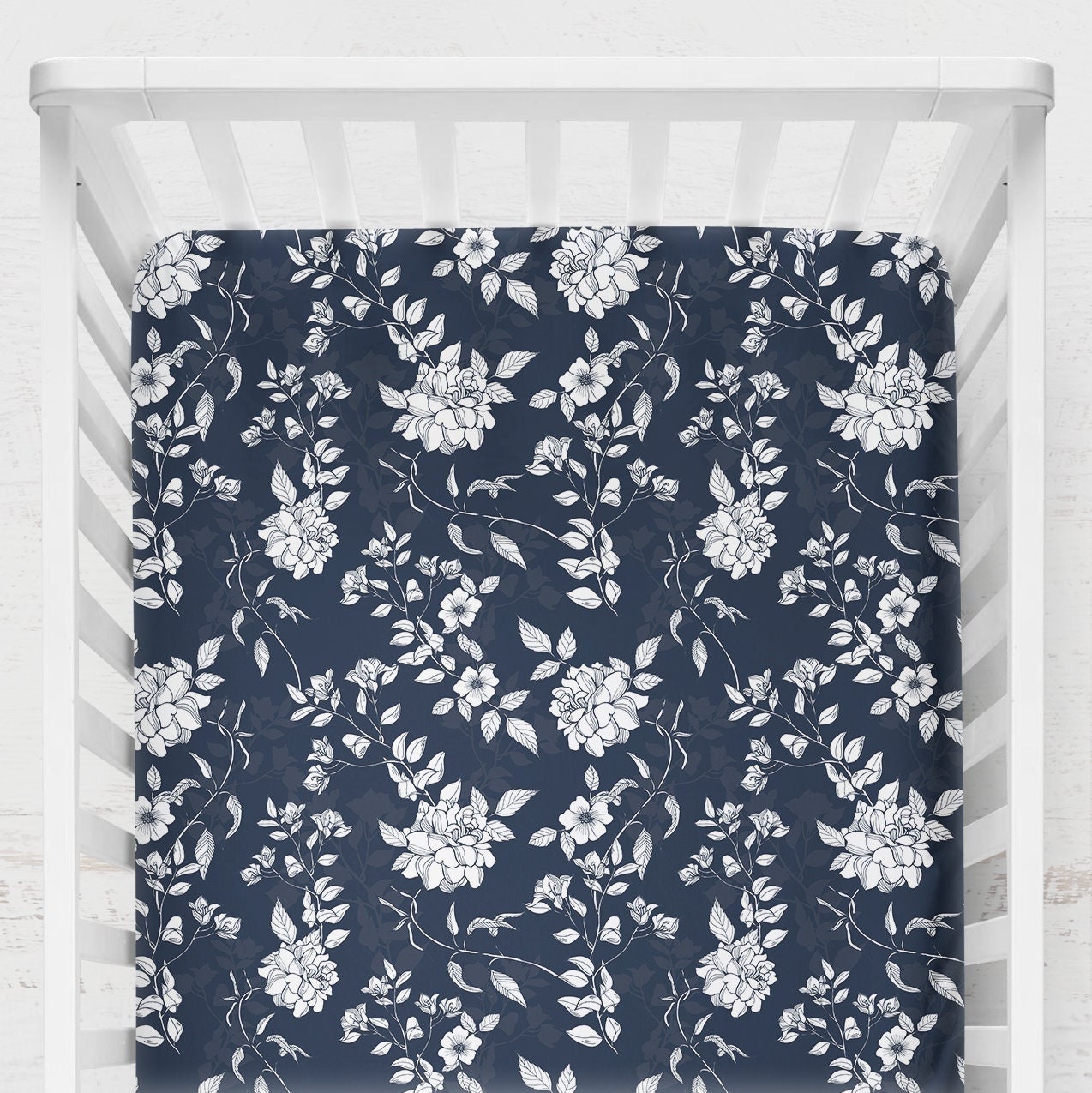 Navy floral crib bedding hotsell