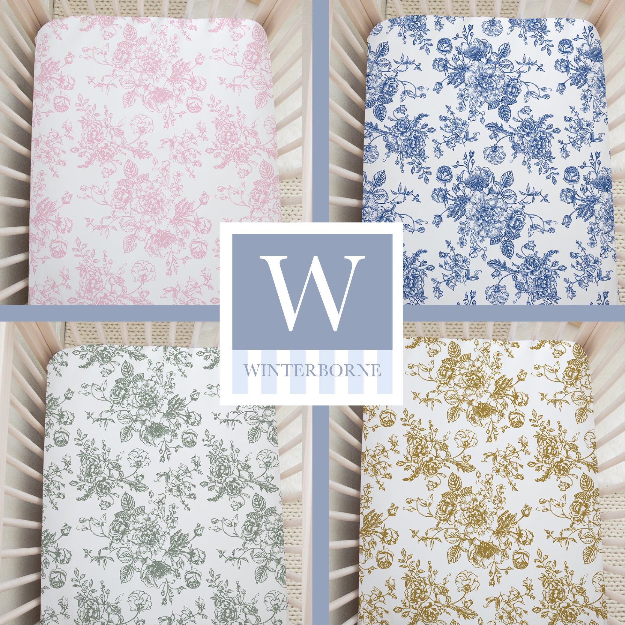 Blue toile crib sheet new arrivals
