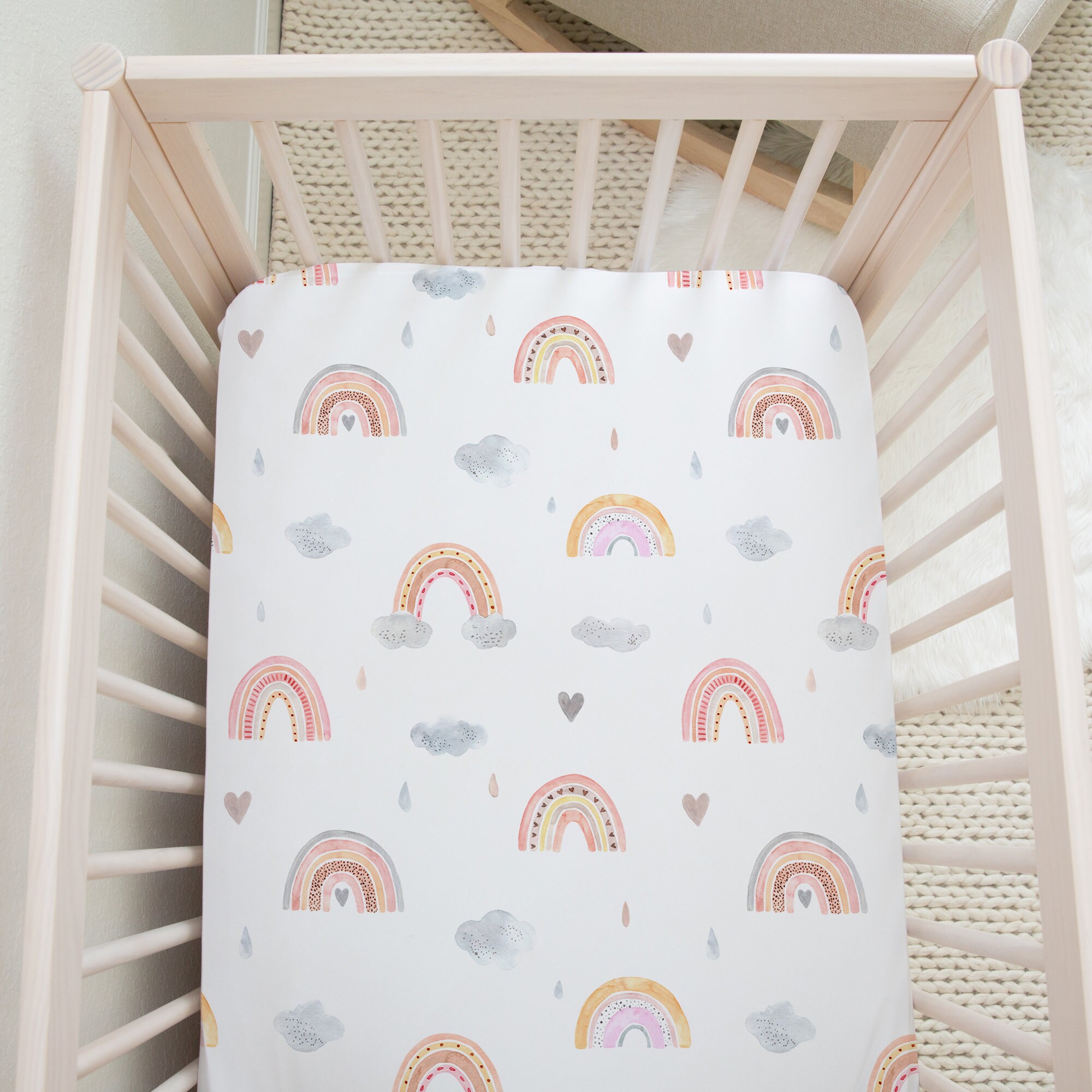 Rainbow Nursery Baby Bedding Set Rainbow Crib Sheet Hearts Etsy