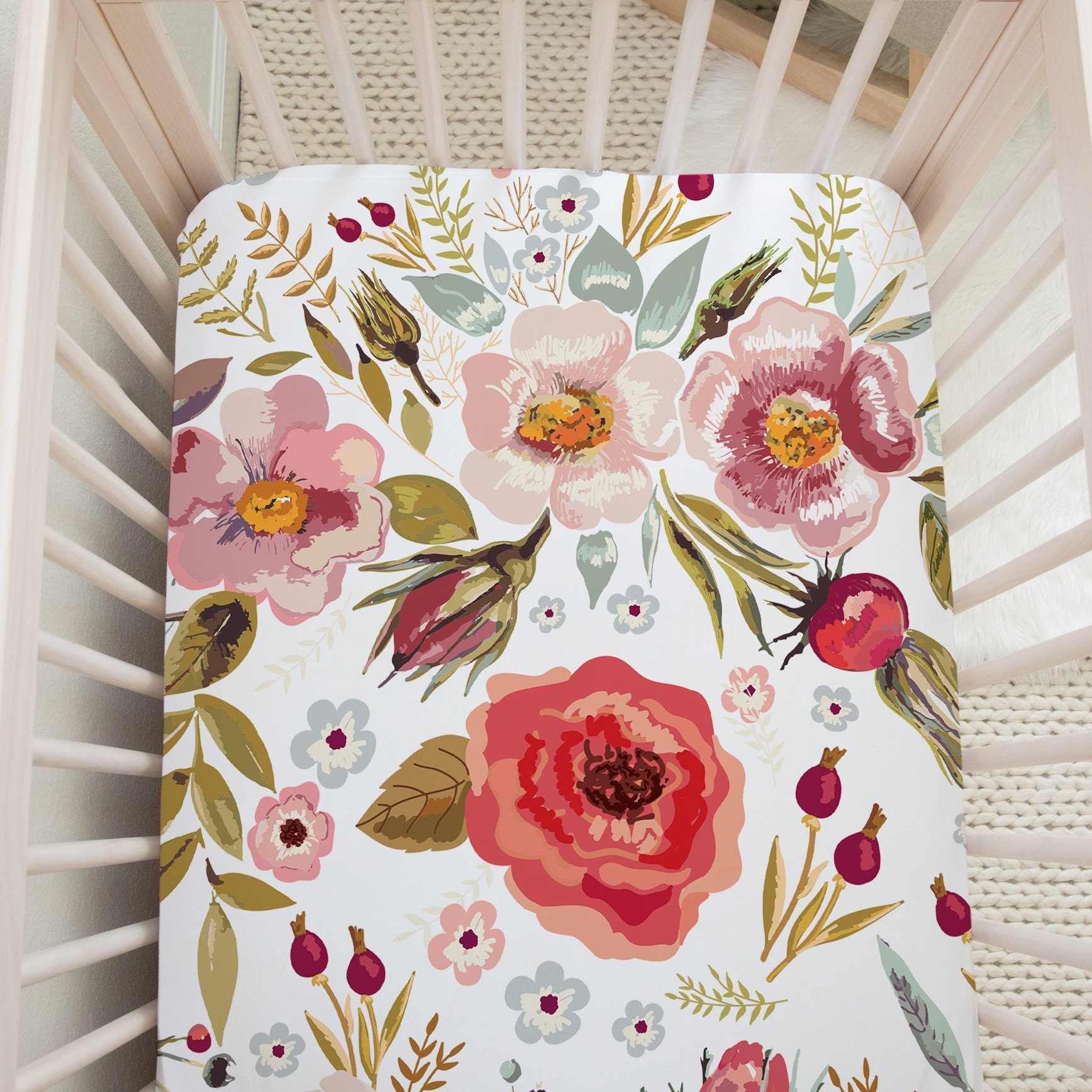 Floral Nursery Bedding Set Navy Floral Crib Sheet Pink Floral Etsy