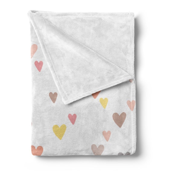thick soft plush pink HEARTS embossed baby girl blanket PERSONALIZED shower gift 