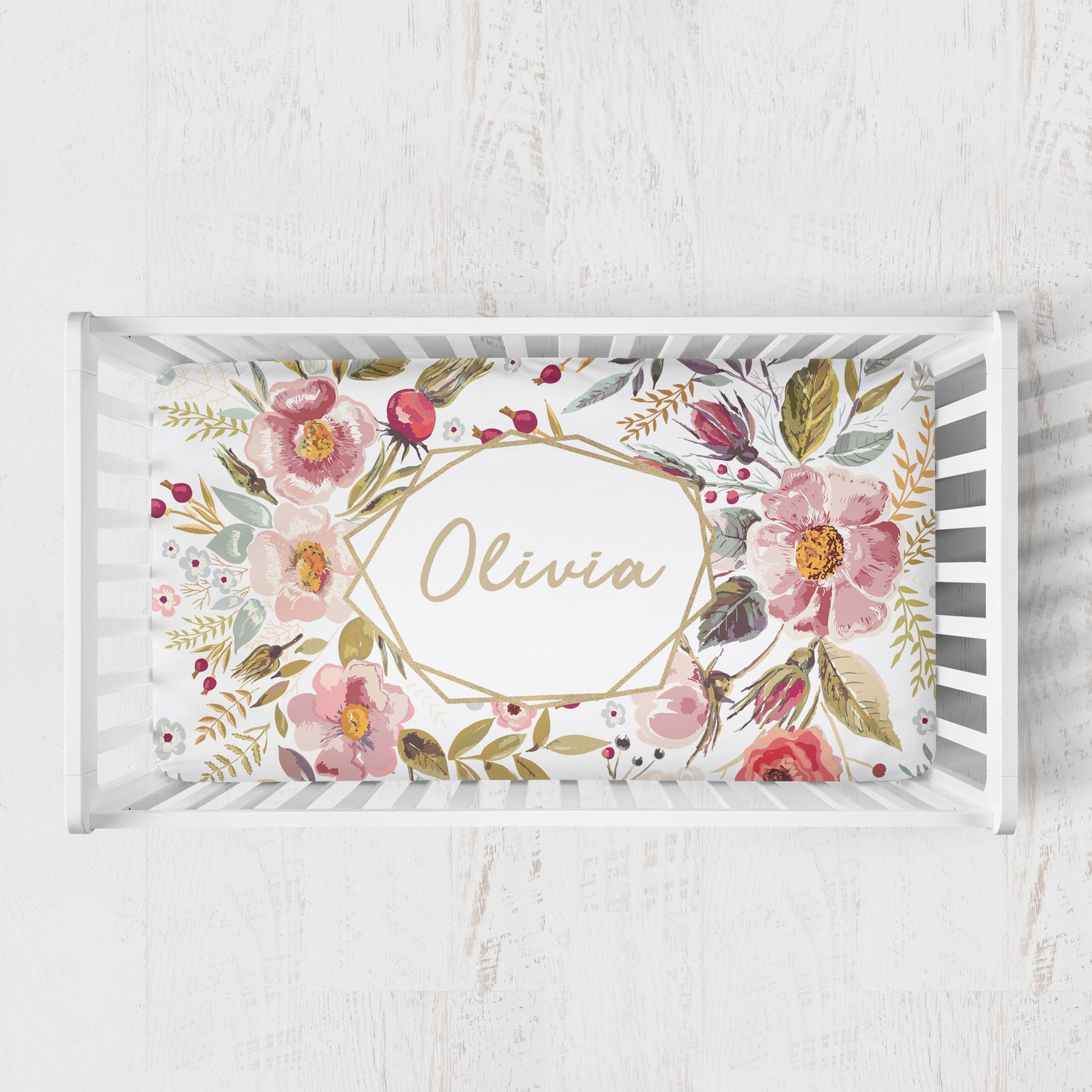 Floral Nursery Bedding Set Navy Floral Crib Sheet Pink Floral Etsy