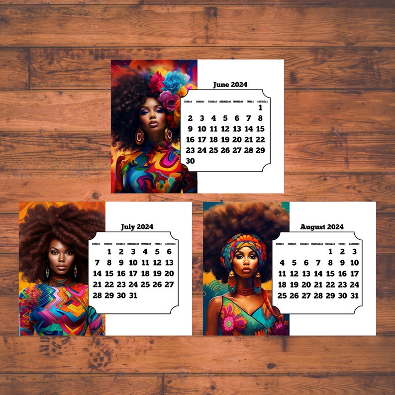 2024 Printable Calendar, 2024 Digital Calendar, African American Woman