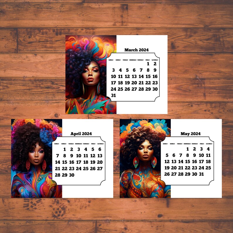 2024 Printable Calendar, 2024 Digital Calendar, African American Woman
