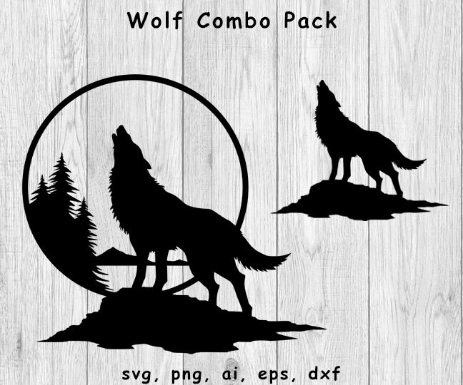 Wolf, Howling Wolf Combo Pack - svg, png, ai, eps, dxf DIGITAL files …