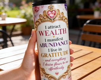 Affirmation Water Bottle | Pink Gold Crystal Heart Stainless Steel Tumbler