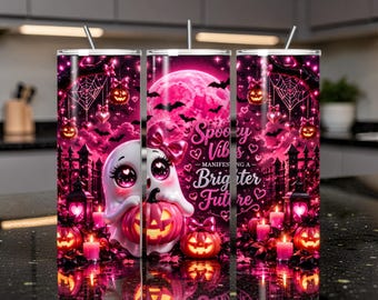 Spooky Ghost Pumpkin Tumbler Wrap | Manifestation Design (Digital Download)