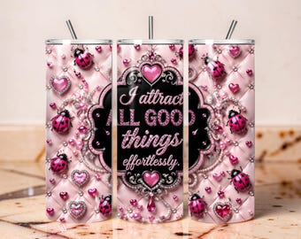 Pink Ladybug Tumbler Wrap | "I Attract All Good Things" Affirmation (Digital Download)
