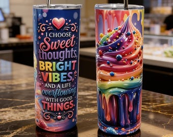Rainbow Cupcake Skinny Tumbler | Sweet Thoughts Affirmation (20oz)