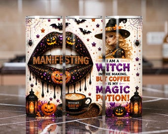 Witch Coffee Magic Tumbler Wrap | Halloween Pumpkin Lips (Digital Download)