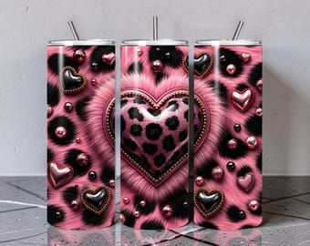 Pink Leopard Tumbler Wrap | Love Heart Sublimation Design (Digital Download)