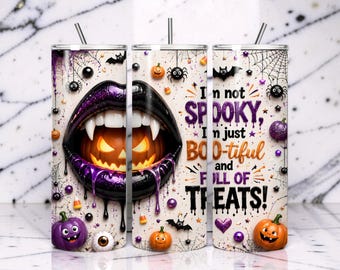 Halloween Tumbler Wrap PNG | Vampire Lips, Pumpkin, Spooky Bats (Digital Download)