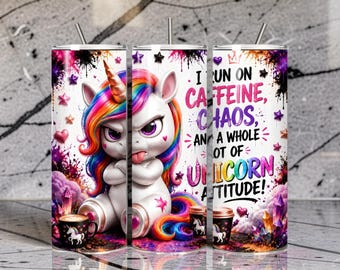 Rainbow Unicorn Coffee Tumbler Wrap | Caffeine Chaos Design (Digital Download)