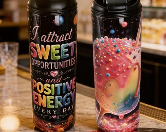 Positive Energy Water Bottle | Sweet Opportunities Affirmation Tumbler | Colorful Candy 20oz Stainless Steel Bottle