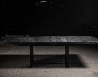 1957 Extendable Handcrafted Black Oak Dining Table