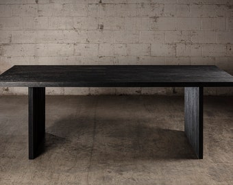 1957 Handcrafted Black Oak Rectangular Dining Table