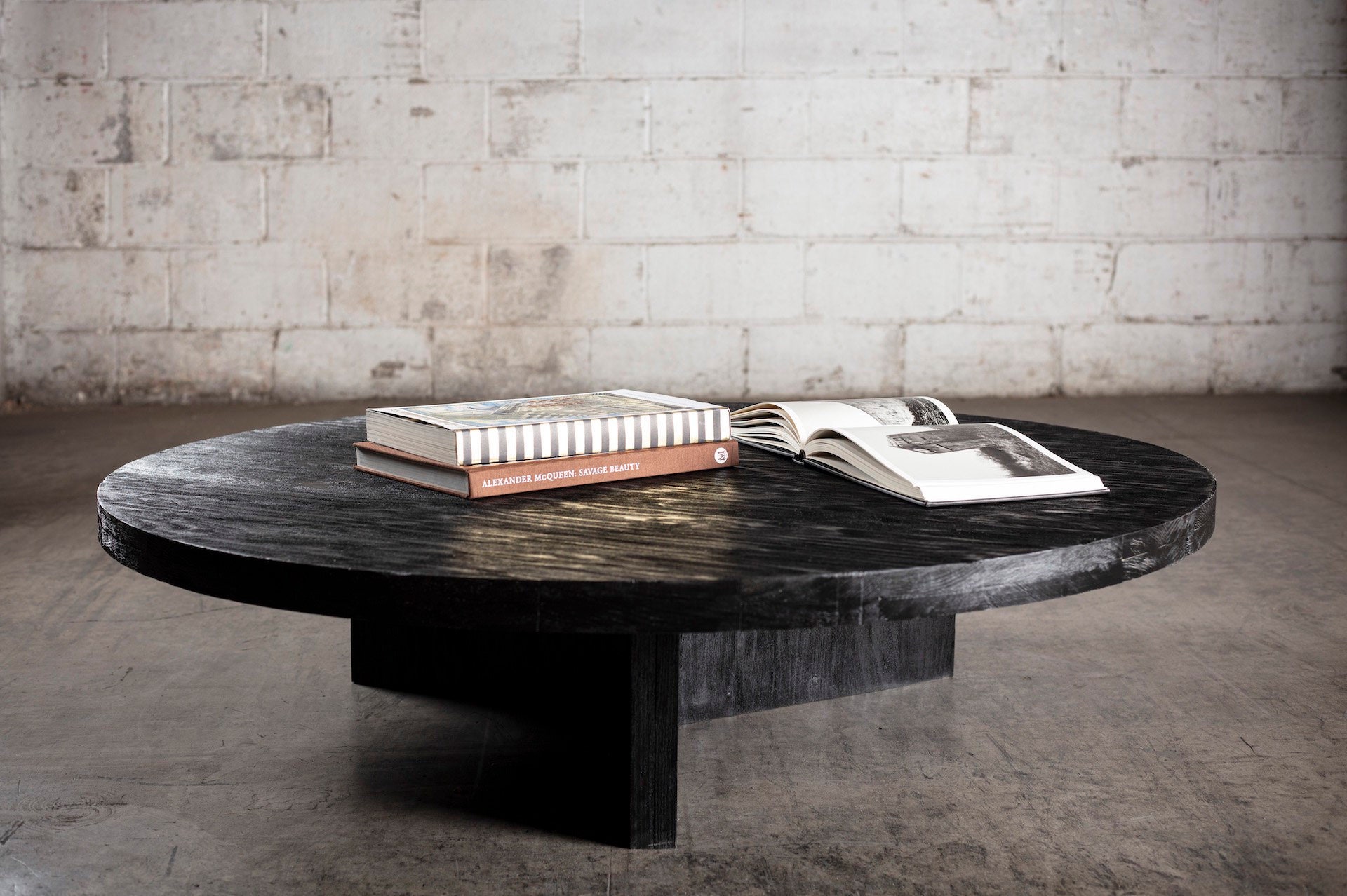 Solid Black Oak Circular Coffee Table Etsy