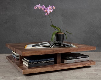 Modern Floating All Natural Solid Wood Walnut Finish Coffee Table