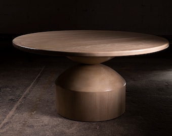 Cosmic Round Dining Table, Solid White Oak, Geometrical Pedestal