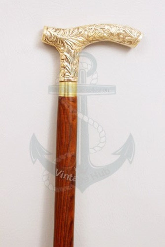 Nautical Vintage Walking Cane Heavy Brass Designer Handle Etsy