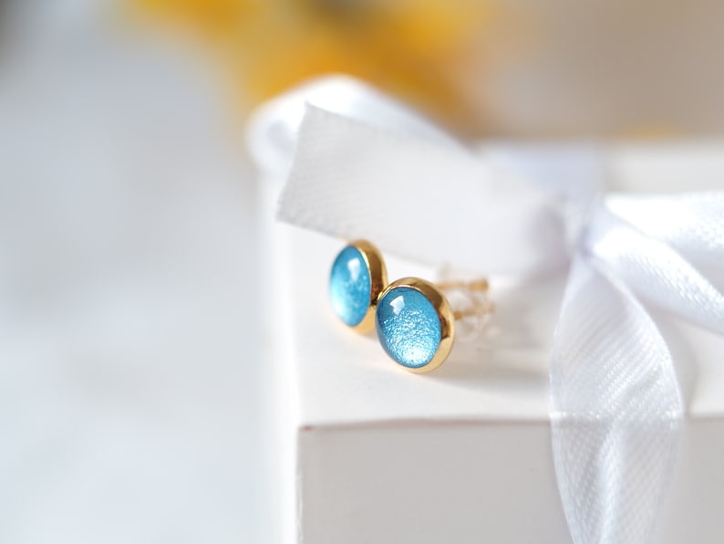 Blue Stud Earrings, Small 8mm Stainless Steel Stud Earrings, Waterproof Earrings in Blue, Gifts for Women image 5