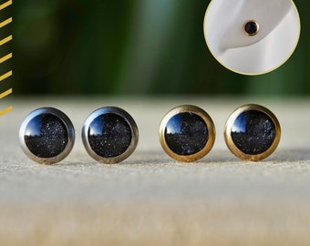 Black mini stud earrings, small 6 mm earring studs in gold and silver, stud earrings for second ear hole, gift for girlfriend