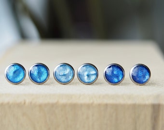 Blaue Ohrstecker, Silber blaue Edelstahl Ohrstecker, 8mm Durchmesser, Ohrschmuck für Frauen, Schmuck Geschenk für beste Freundin