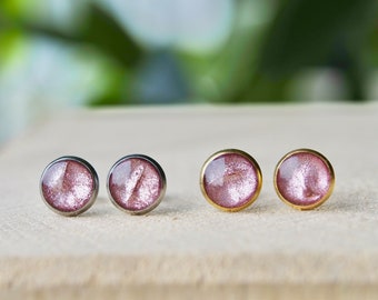 Rosé Ohrstecker, dunkelrosa Ohrring Stecker aus Edelstahl, 8mm runde Ohrstecker, Geschenk für Frauen, Schmuck Geschenk Hochzeit