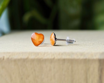 Herz Ohrstecker in Silber Orange, orange Herzohrstecker aus wasserfestem 304 Edelstahl, bunte farbenfrohe Ohrringe, Schmuck Geschenk