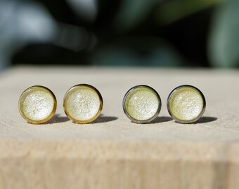 Stud earrings light yellow, small earring studs 8 mm diameter, gold and silver, rapeseed flower yellow, jewelry gift for mother or daughter