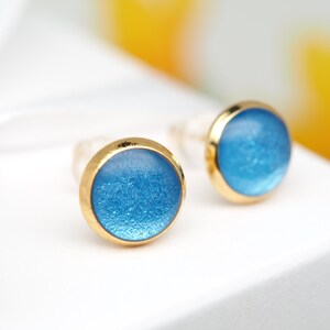 Blue Stud Earrings, Small 8mm Stainless Steel Stud Earrings, Waterproof Earrings in Blue, Gifts for Women Gold