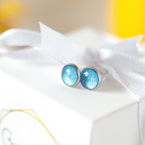 Blue Stud Earrings, Small 8mm Stainless Steel Stud Earrings, Waterproof Earrings in Blue, Gifts for Women Edelstahl
