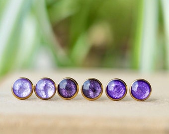 Purple stud earrings in gold, 8 mm stud earrings made of waterproof gold-plated stainless steel, Mother's Day gift, jewelry gift girlfriend, purple