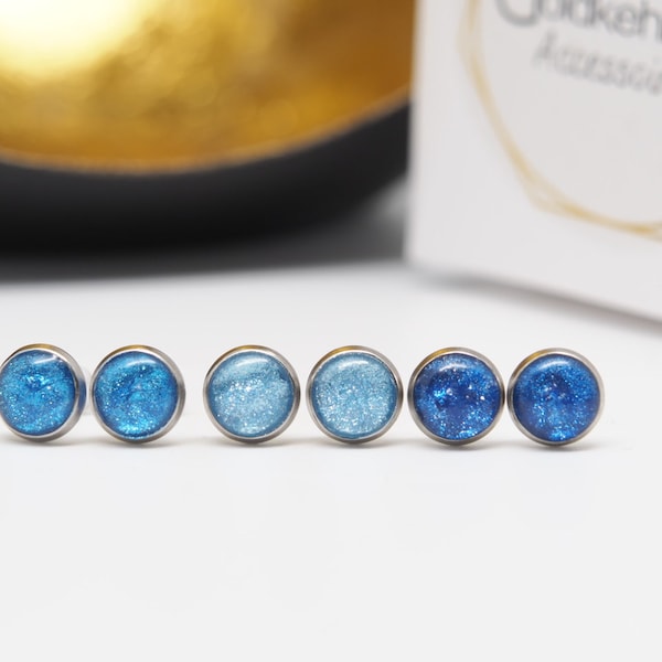 Blaue Ohrstecker, Silber blaue Edelstahl Ohrstecker, 8mm Durchmesser, Ohrschmuck für Frauen, Schmuck Geschenk für beste Freundin