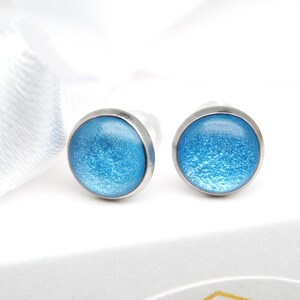 Blue Stud Earrings, Small 8mm Stainless Steel Stud Earrings, Waterproof Earrings in Blue, Gifts for Women image 8